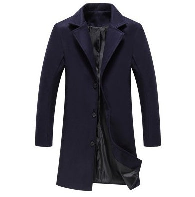 Mens Woolen Coat - Casual Business Medium Length Solid Color Outerwear
