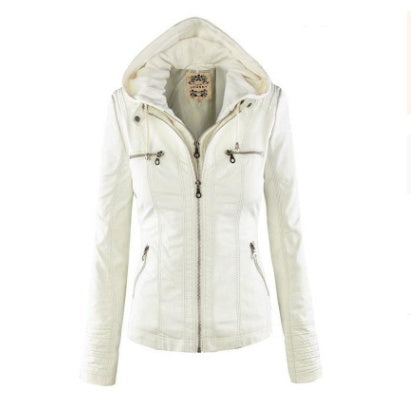 Detachable Hooded Jacket - Casual PU Leather Coat With Pockets, Long Sleeve