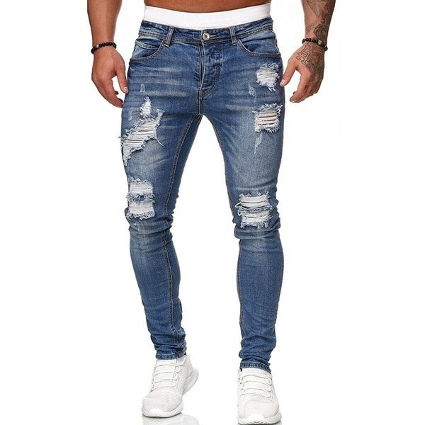 Ripped Skinny Jeans | Vintage Wash Denim | Men's Slim Fit Casual Pencil Pants