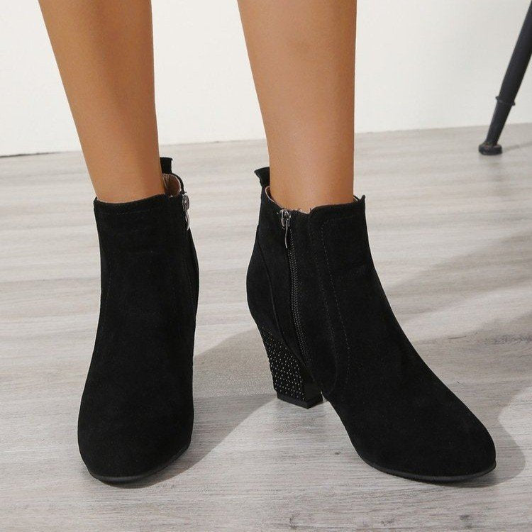 Women's Suede Boots | Korean Style High Heel Boots With Side Zipper