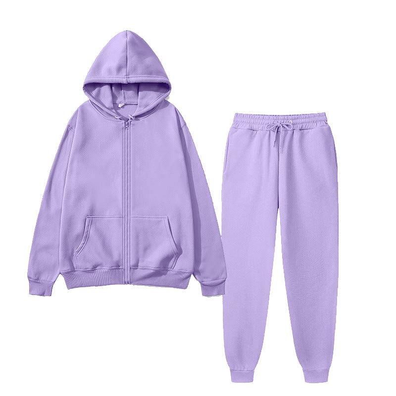 Lavender purple fleece zip-up hoodie and matching jogger sweatpants set