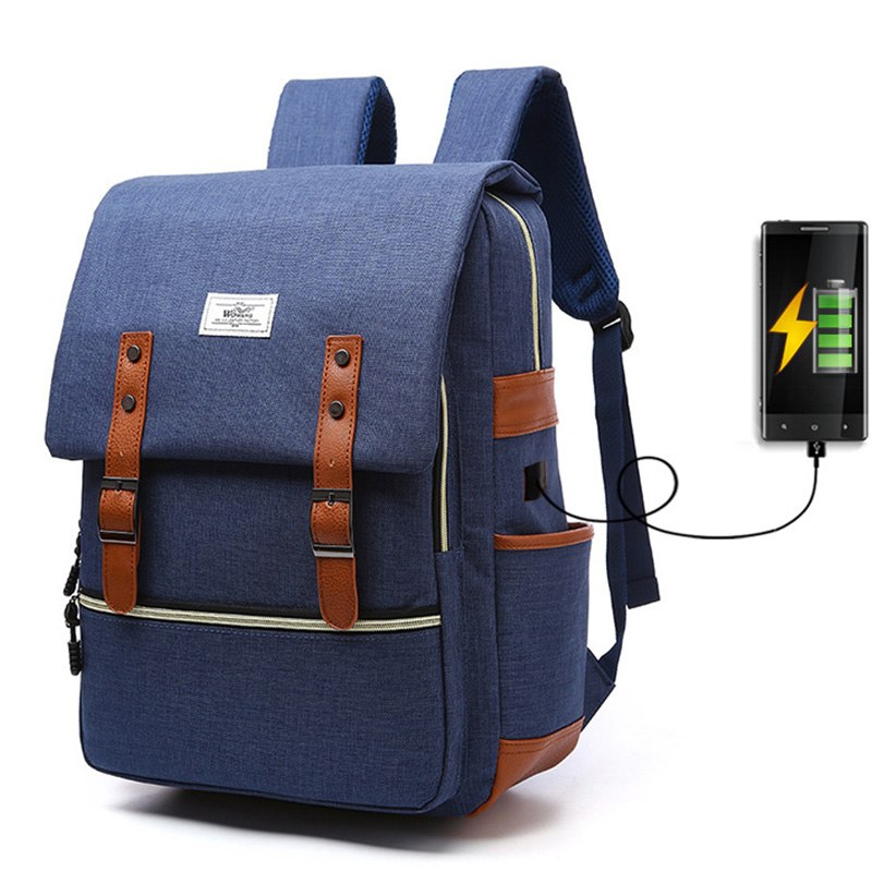 Canvas Backpack – Vintage School Bag With USB Charging Travel Pack