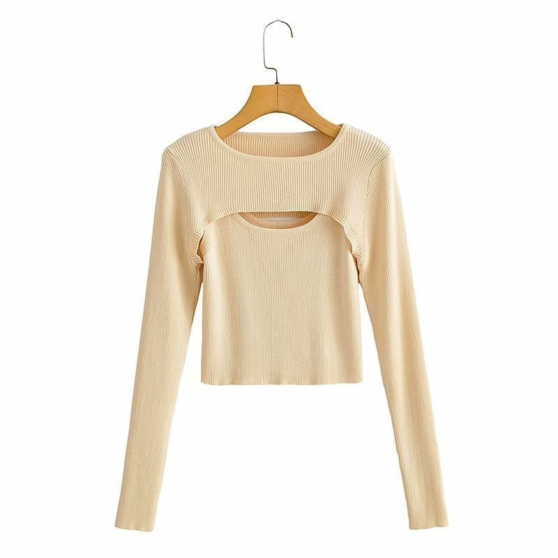 Women's Solid Color Versatile Slim Layering Short Long Sleeve Knit Sweater