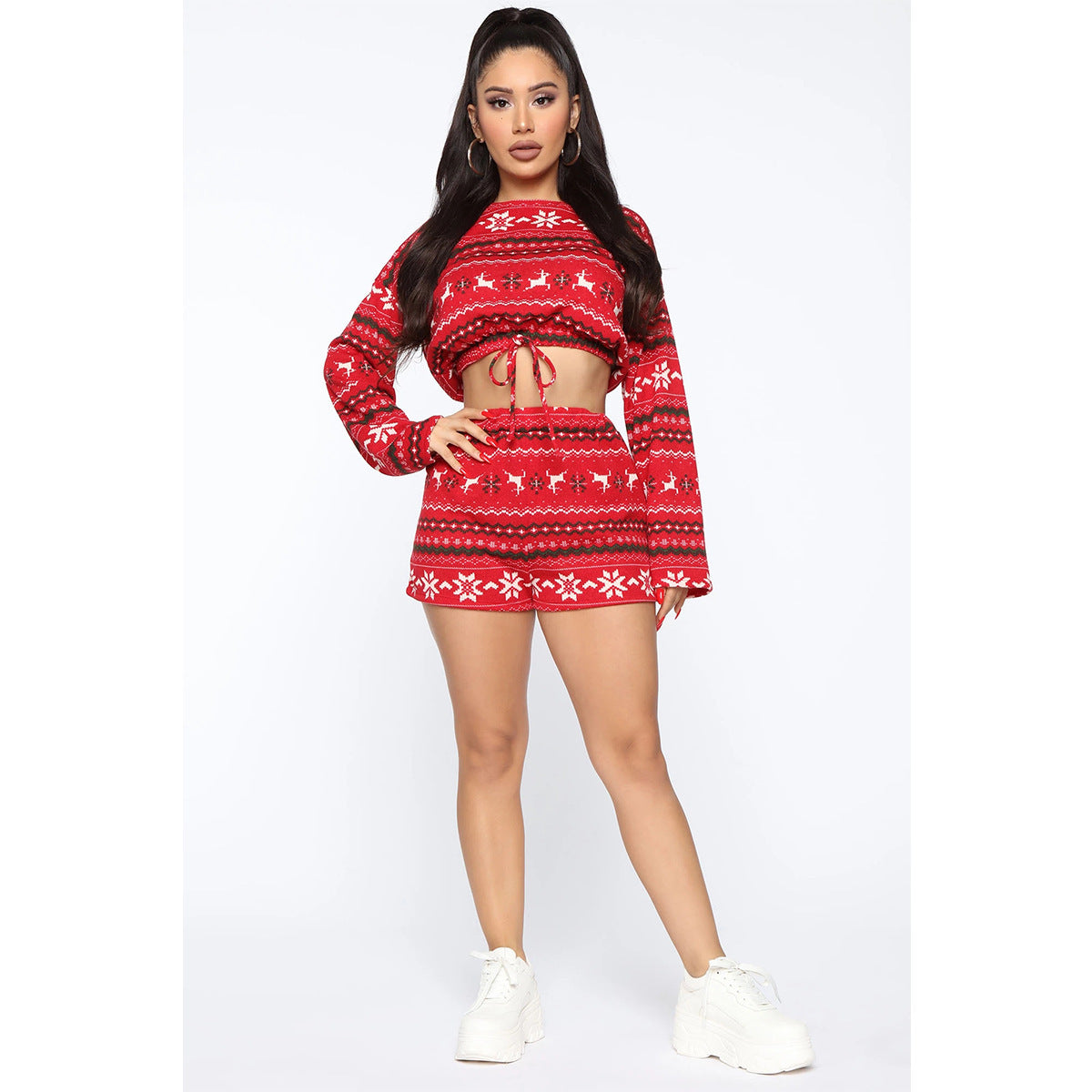 Women Christmas Pajamas | Breathable Polyester Pajama Set With Elastic Waistband Shorts