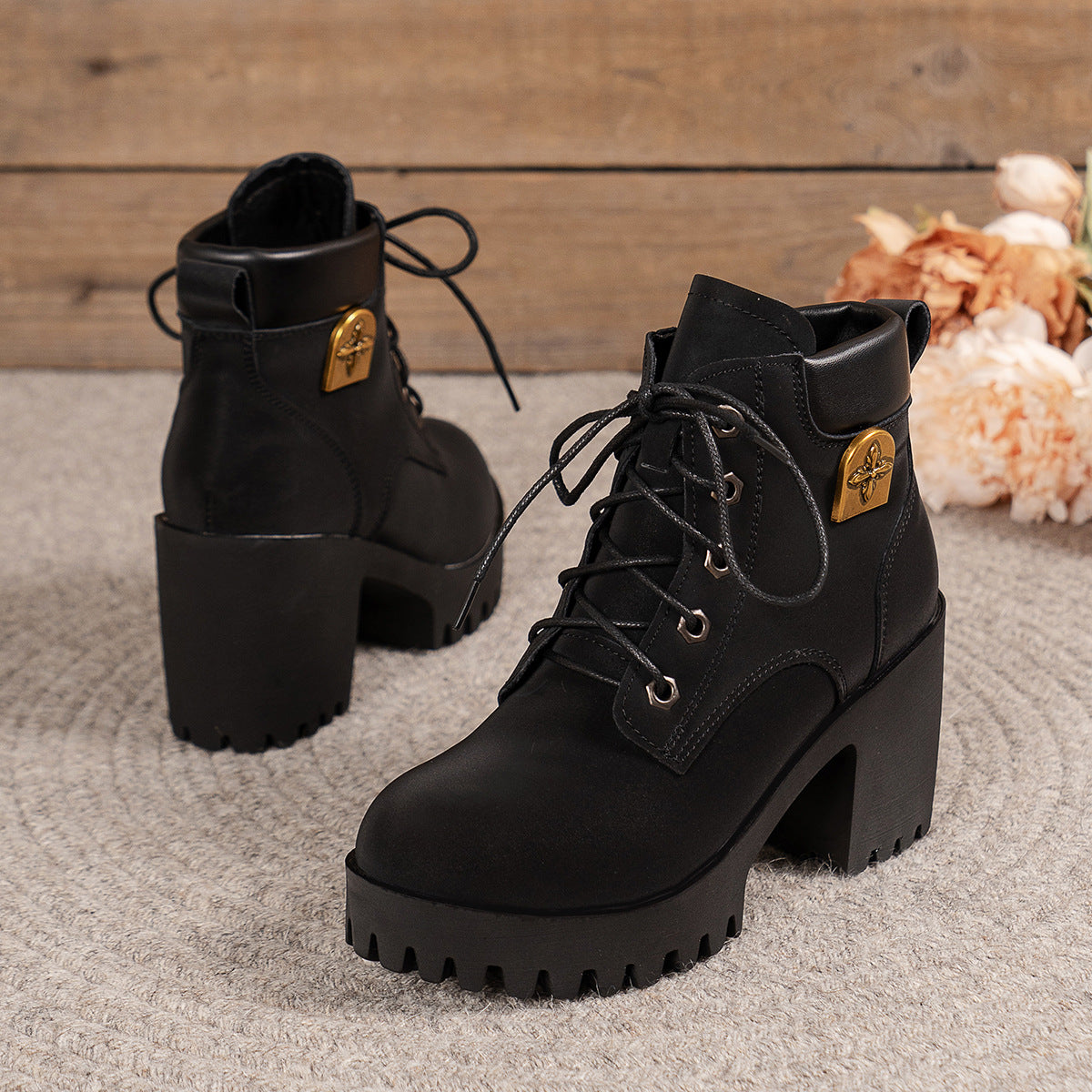 Plus Size Martin Boots | Chunky Heel Waterproof Platform Shoes | Wide Fit