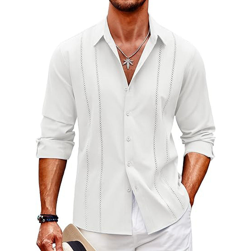 Long Sleeve Shirt With Pocket Lace Collar | Men's Casual Cotton Blend Polo