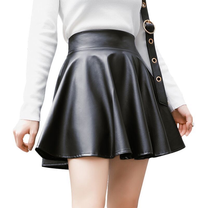PU Leather Skirt - Black Pleated Mini Skirt For Women Autumn Winter