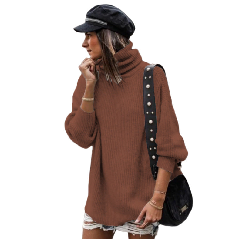 Women's Sweater Dress | Mid-Length Knitted Pullover With Splicing Design
