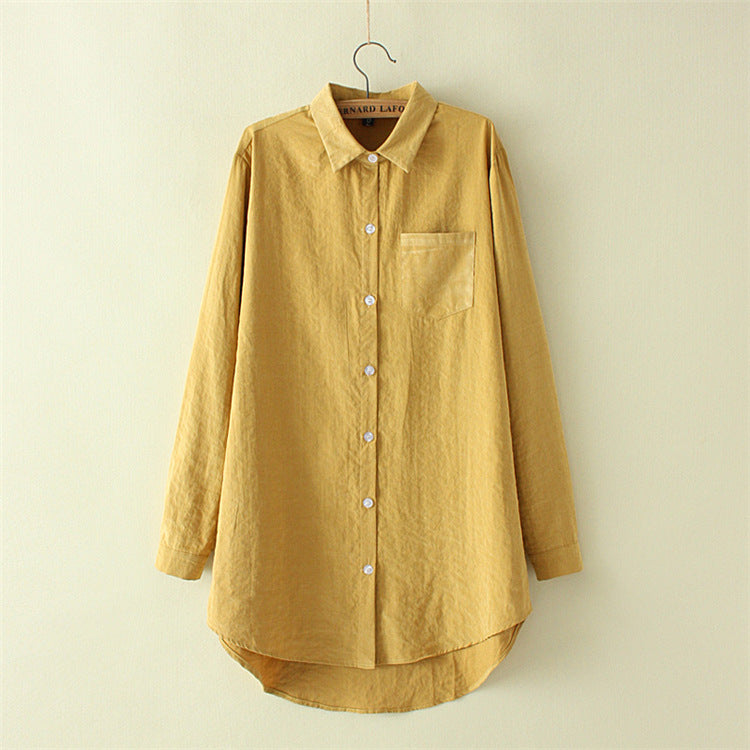 Plus Size Womens Clothing - Korean Style Spring Long Shirt With Buttons & Pockets