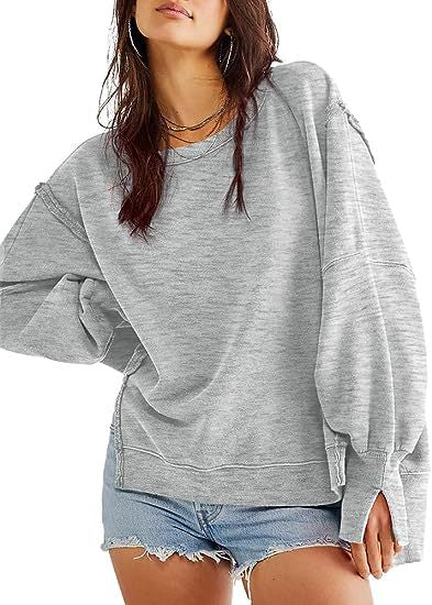 Oversized Sweatshirt Women | Solid Color Crew Neck Pullover Hoodie | Warm Cozy Fall Top