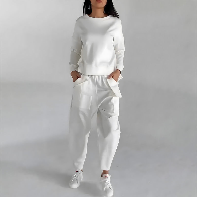 Women's Fashion Sweatshirt | Solid Color Outfit With Back Slit & Pockets