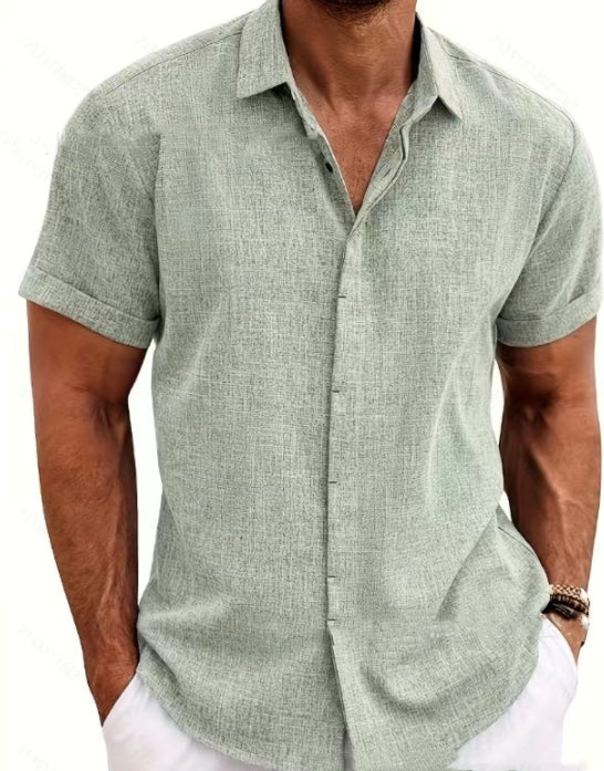 Men's Linen T-Shirt | Loose Fit Short Sleeve Tee | Lightweight Polyester Fabric Top