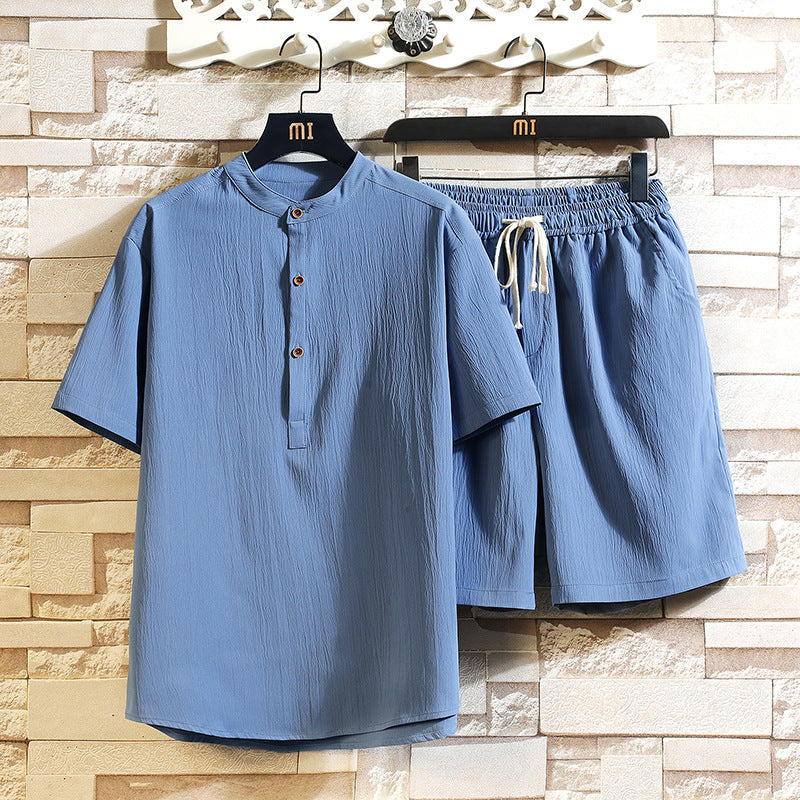 Chinese Style Suit – Summer Two-Piece Lightweight Stand Collar Shirt Set