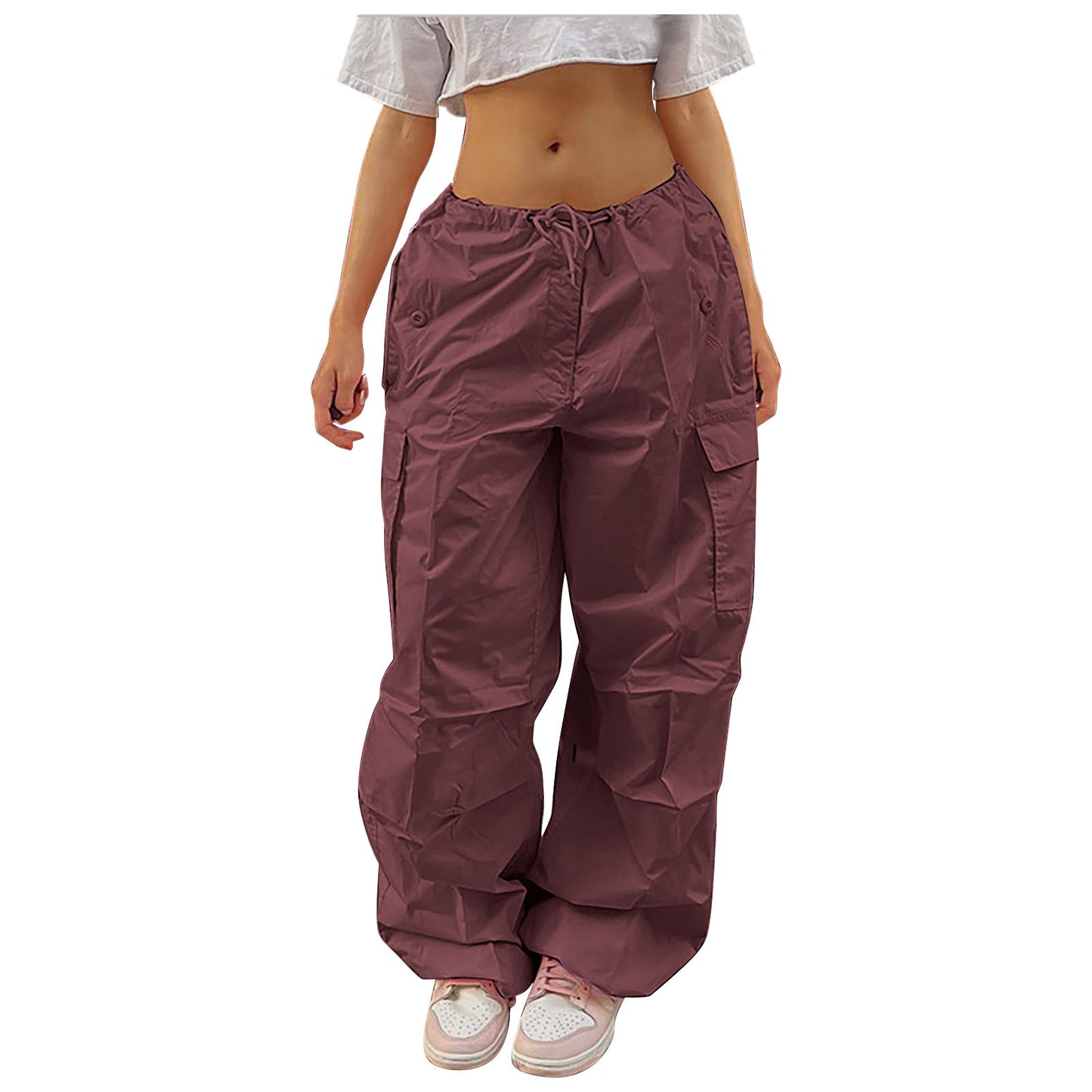 Casual Cargo Pants For Women | Solid Color Drawstring Waist Trousers