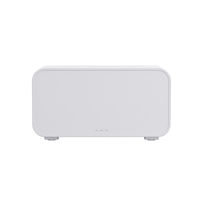 White rectangular electronic device with rounded corners and timer settings on front panel