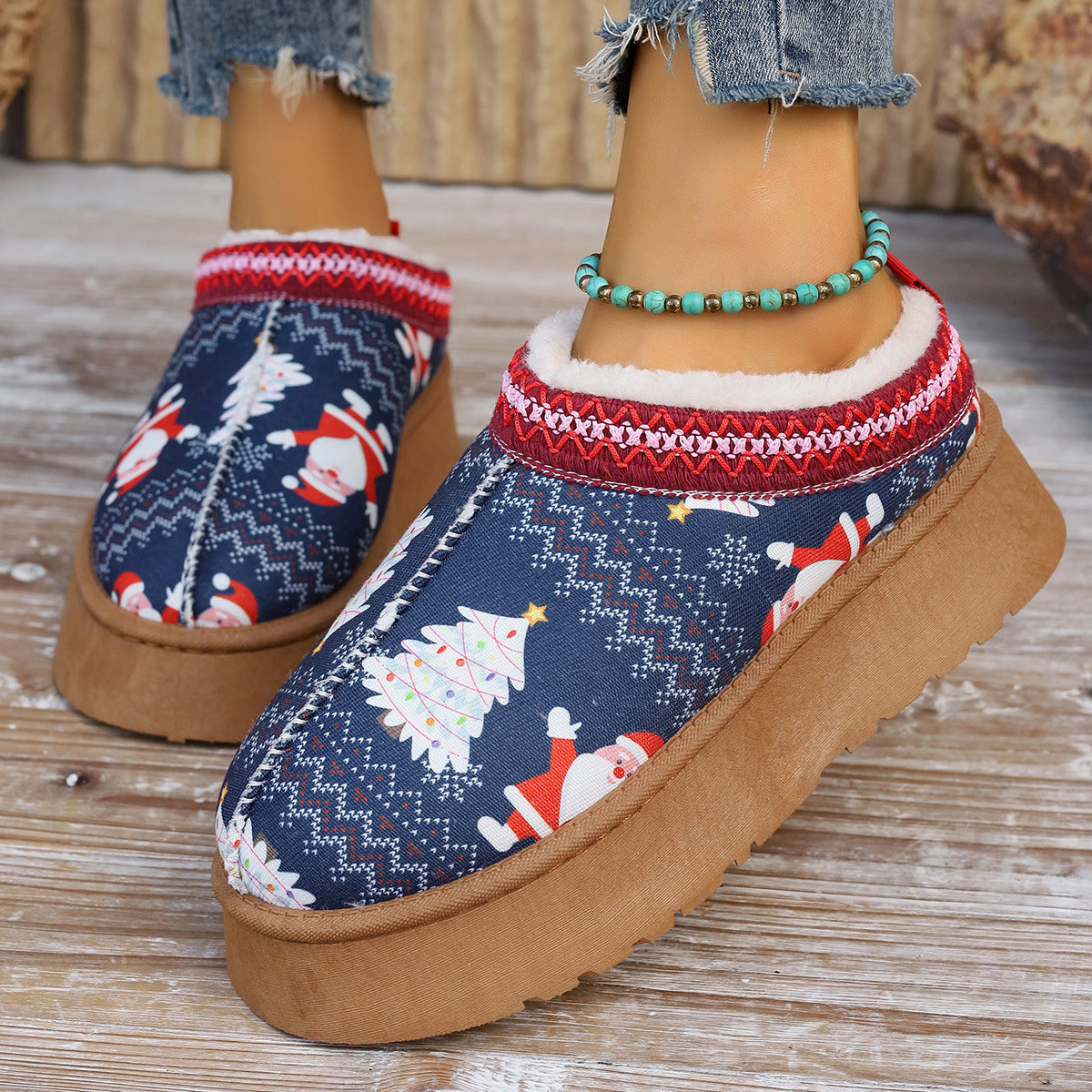 Women's Winter Ankle Boots | Plush Lined Slippers | Cartoon Print Comfort