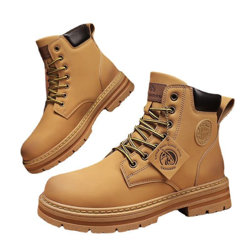 Mens Biker Boots High Top Casual Work Boots With Durable Rubber Sole
