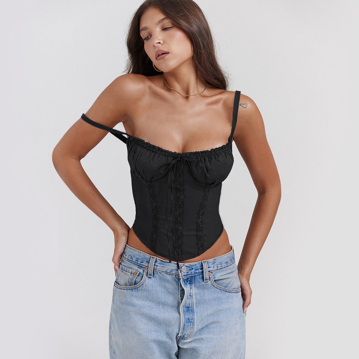Sexy Lace Trim Vest - Small Sling Slim Fit Ultra Short Pullover Top