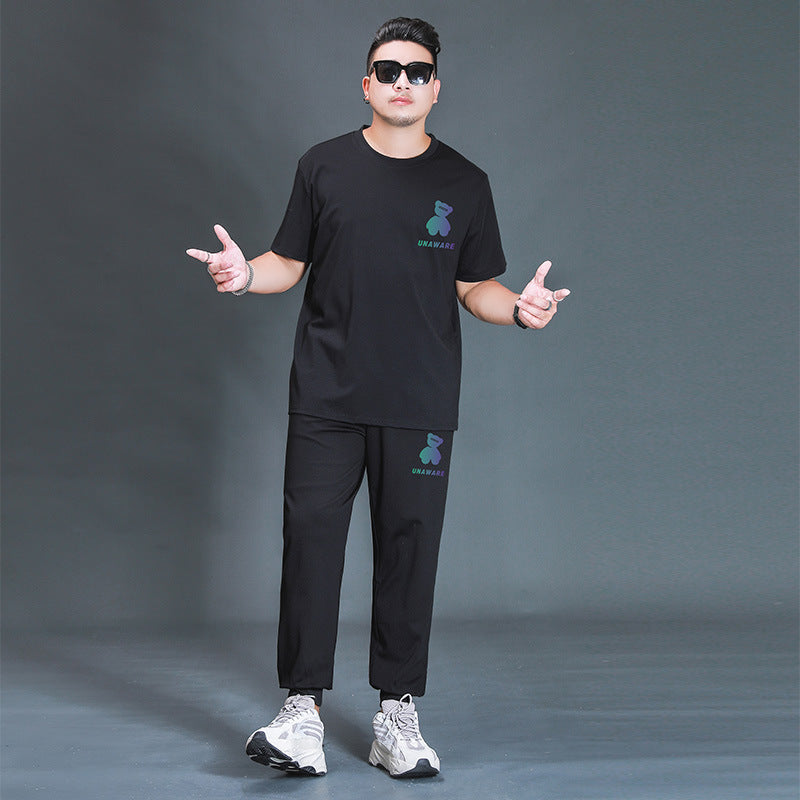Oversized Casual Sports Suit - Two-Piece Black Cotton Sportswear Set