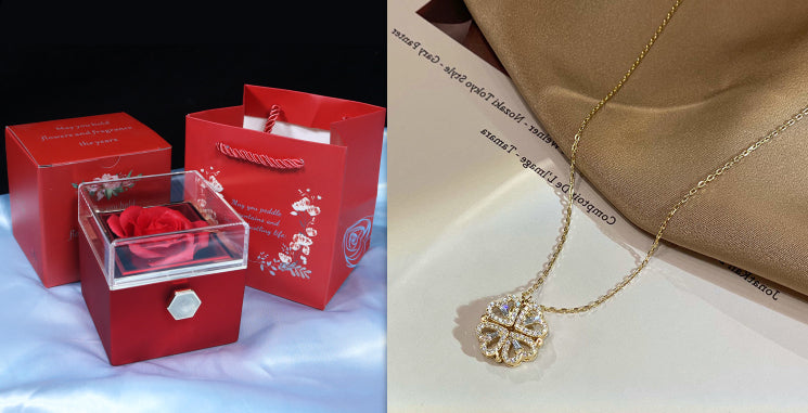 Four Leaf Clover Necklace – Retro Magnetic Folding Heart Shaped Pendant Jewelry