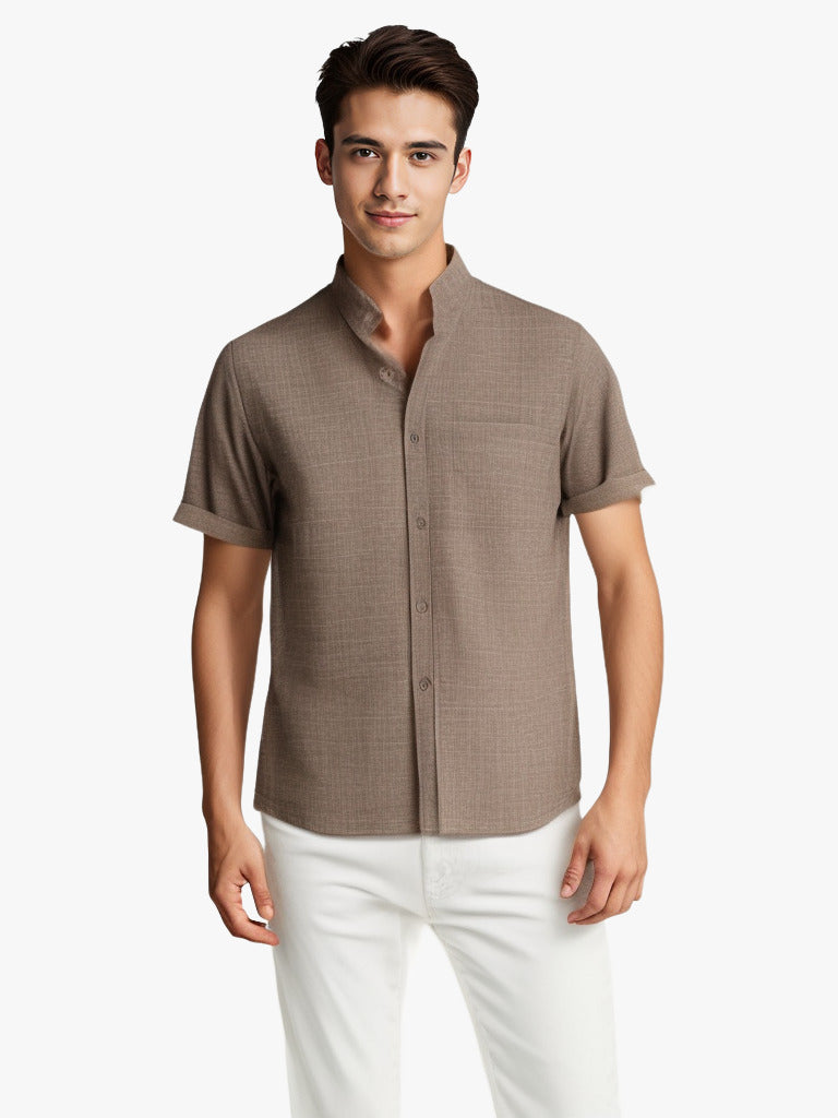 Breathable Cotton Shirt - Mens Summer Shirt With Lapel Collar, Lightweight Tee
