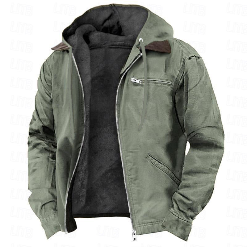 Winter Hooded Coat | Men's Casual Fleece Jacket With Pockets | Warm Zip-Up Outerwear