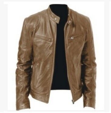 PU Leather Jacket Slim Fit Zipper Front Coat For Men - Business Style