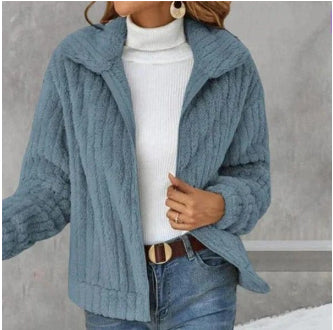 Fleece Cropped Jacket – Women's Warm Winter Coat With Lapel Collar