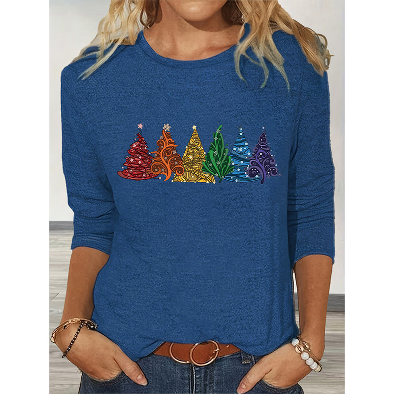 Christmas Shirts Women - Cute Christmas Tree Long Sleeve Holiday Party Tops