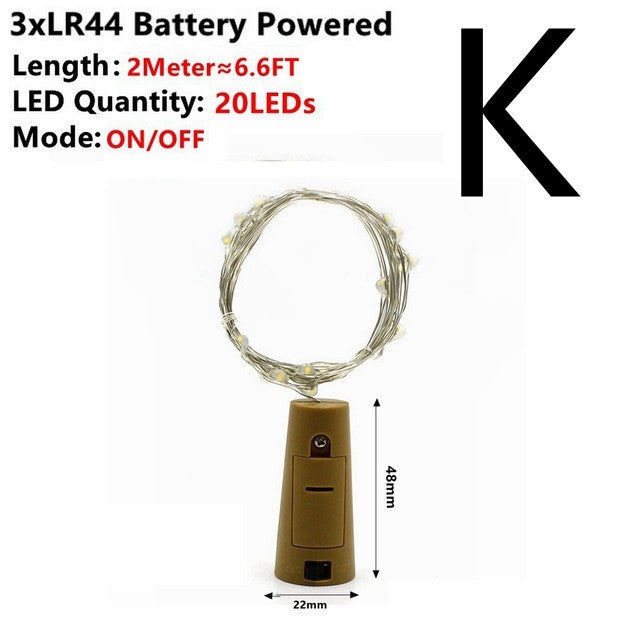 Battery powered 2m warm white copper wire fairy lights with 20 LEDs and brown battery pack