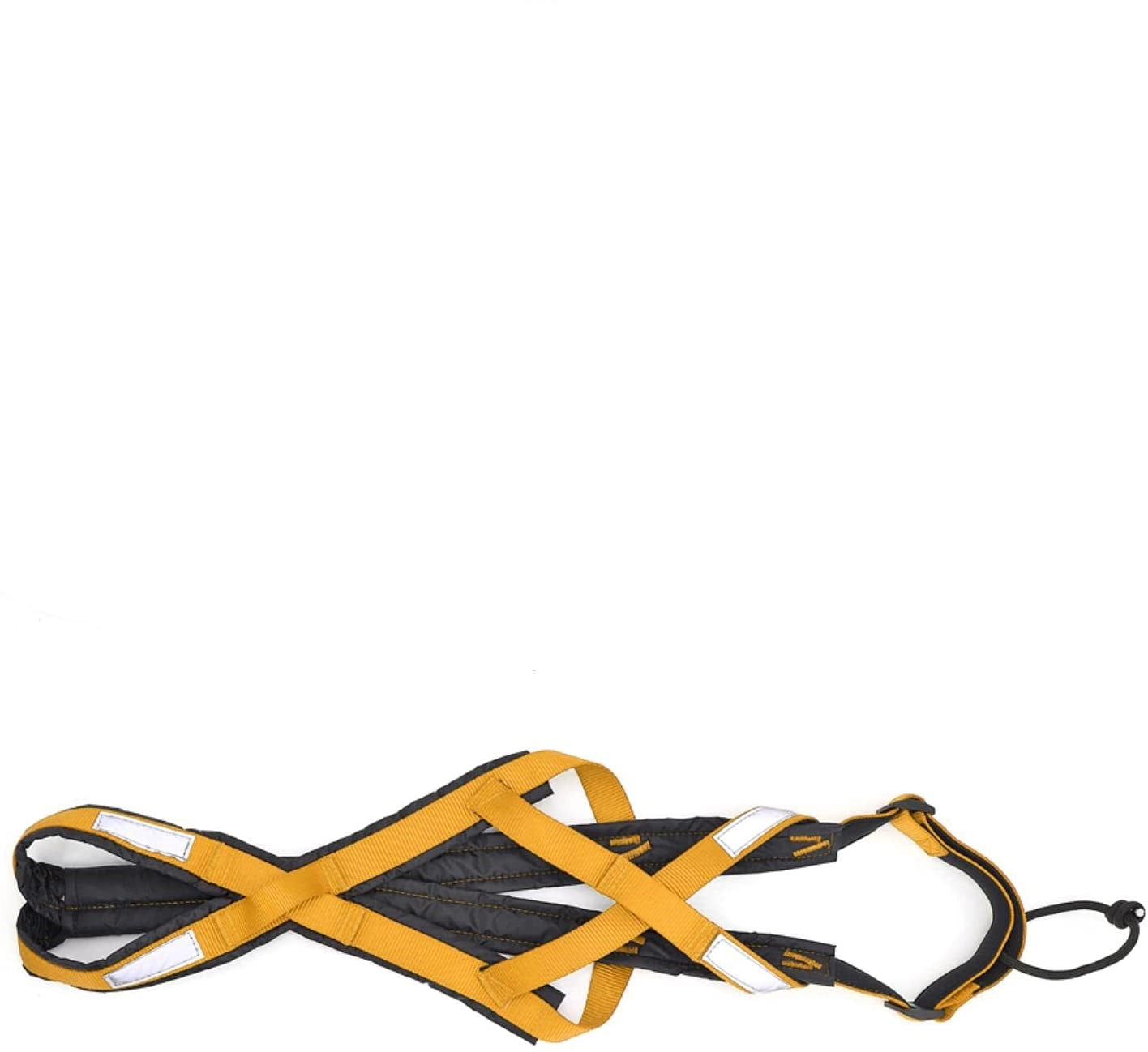 black and yellow padded dog running harness with reflective strips and adjustable straps
