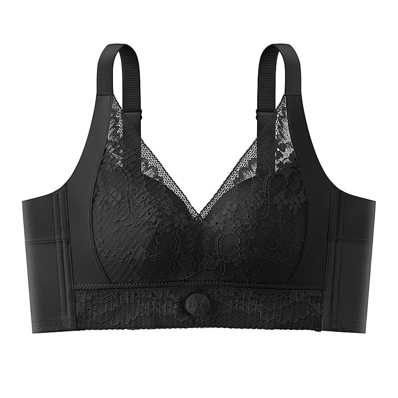 Black lace push-up bra with adjustable straps and a bubble lace design
