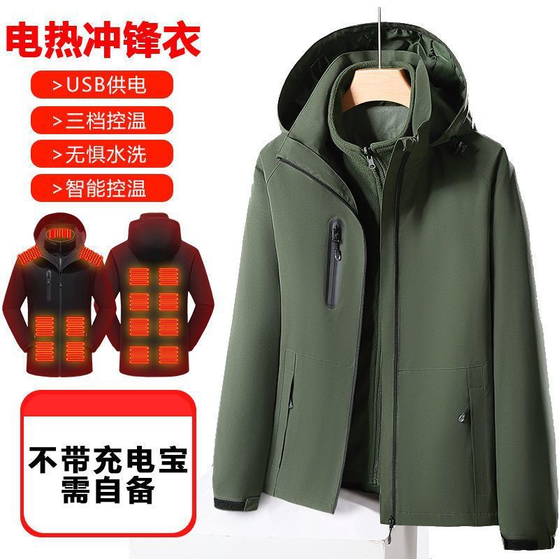 Green Trendoligy smart electric heated jacket with USB power, waterproof, windproof design