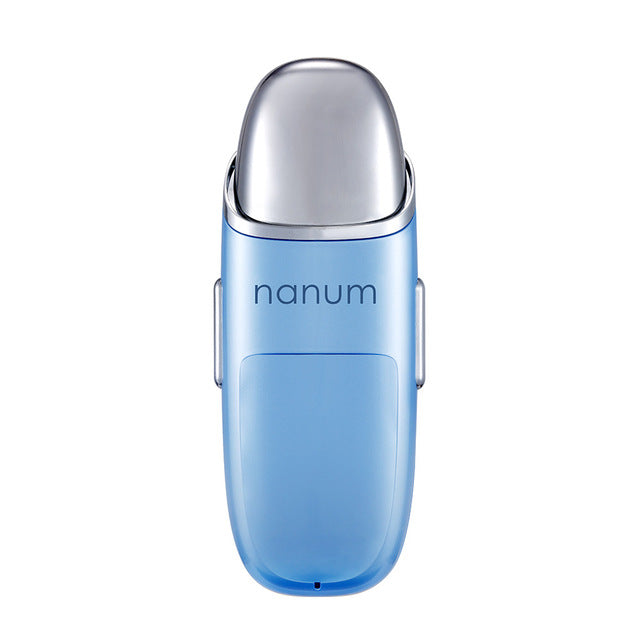 Blue Nanum portable nano mist sprayer facial hydrator with silver top on white background