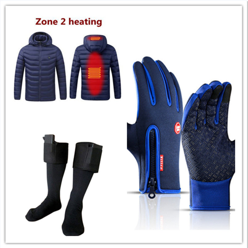 Sky blue waterproof winter riding gloves with fleece lining and anti-skid grip, shown front and back