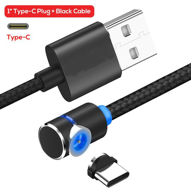 Black braided 3ft magnetic USB-C cable with 360-degree rotating right-angle plug and detachable Type-C connector