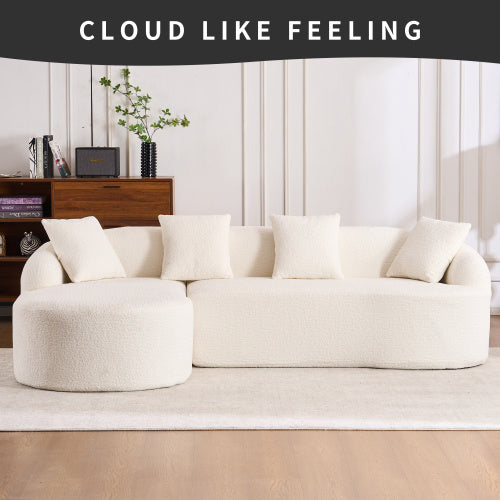 White L-shaped modular sectional sofa with round chaise in modern living room