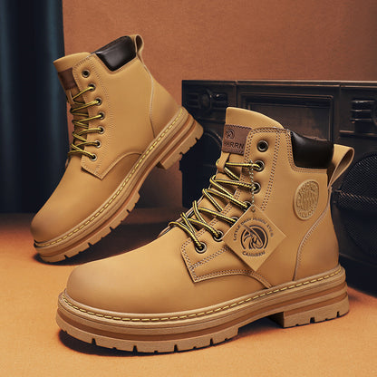 Mens Biker Boots High Top Casual Work Boots With Durable Rubber Sole