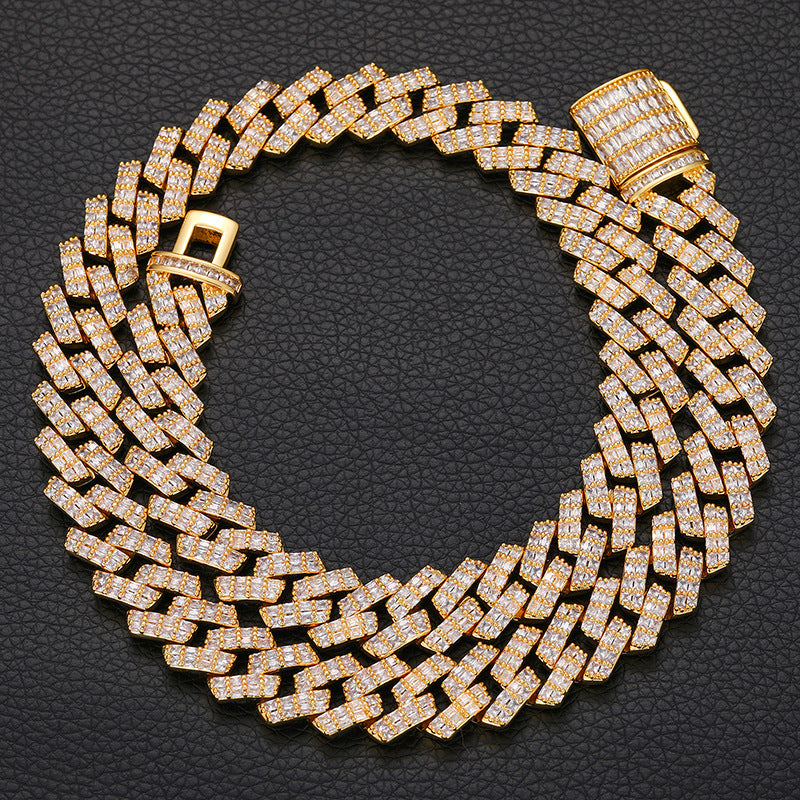 Cuban Necklace Men | 14MM Hip Hop Zircon Inlaid Mixed Metal Chain
