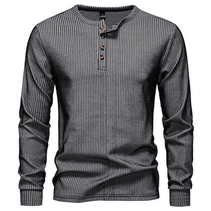 Men's Slim Fit T-Shirt - Casual Long Sleeve Striped Sports Tee for Large Size