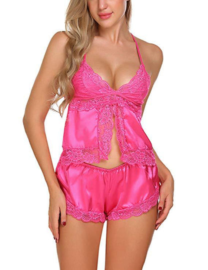 Women's Pajama Shorts - Fashion Sling Lace Sleepwear Set With Soft Spandex