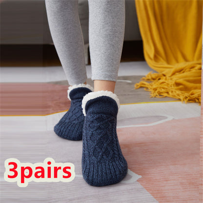 Winter Woolen Socks - Thick Indoor Slipper Socks With Non Slip Grip