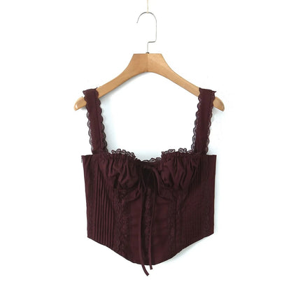 Sexy Lace Trim Vest - Small Sling Slim Fit Ultra Short Pullover Top