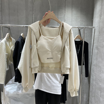 Long Sleeved Hooded Jacket - Versatile Three Piece Set With Coat, Trousers & Vest