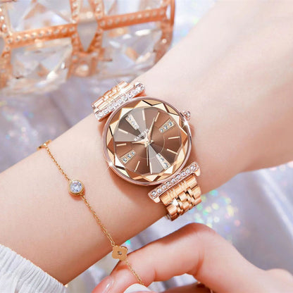 Waterproof Steel Watch – Women's Diamond Mirror Fashion Quartz Movement