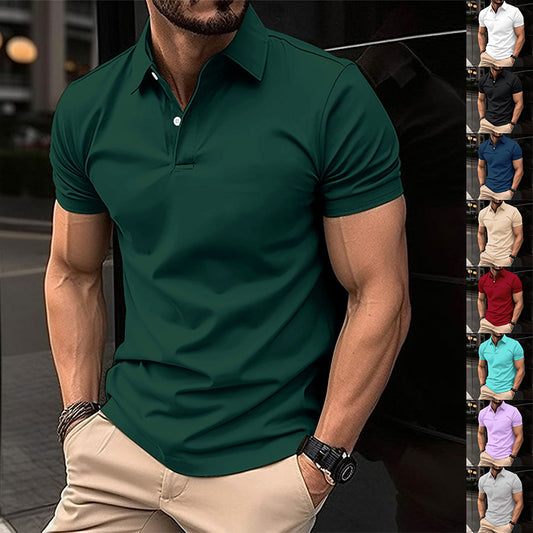 Men's Polo Shirt Summer Short Sleeve | Solid Color Button Lapel Top