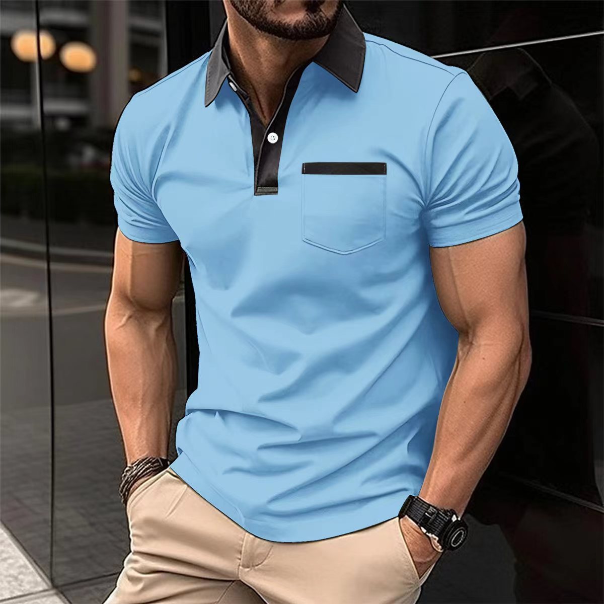 Slim Fit Polo Shirt - Men's Cotton Blend Short Sleeve Tee With Pocket Design