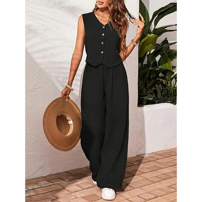 Women's Two Piece Outfits – Crop Vest Blazer & Wide Leg Pants Matching Suit Sets