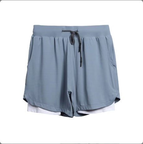 Light blue men's athletic shorts with white inner lining and black drawstring