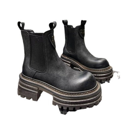 Retro Chunky Heel Boots | British Style Casual Women's Footwear | Comfortable Autumn Shoes